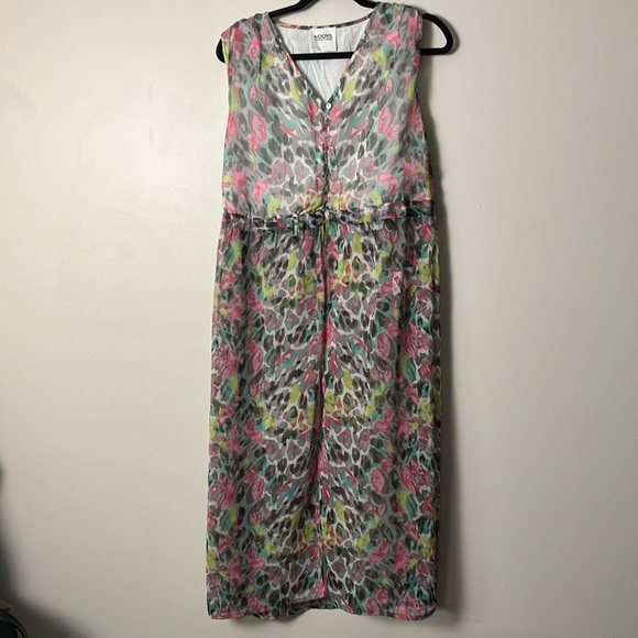 KOOVS maxi Dress sleeveless colourful abstract print sheer split front skirt - Picture 1 of 11